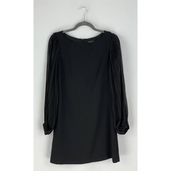 White House Black Market Pleated Chiffon Sleeve Shift Dress Women's Size 2 Black - Picture 4 of 10